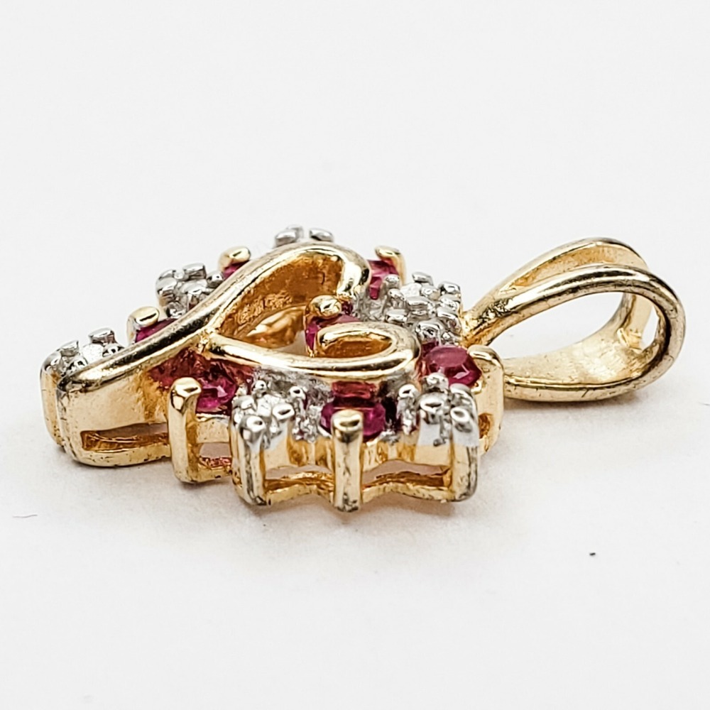 Vintage 925 Vermeil DL Ruby Beautiful Dainty Tiny Heart Valentine's Pendant - Picture 4 of 6